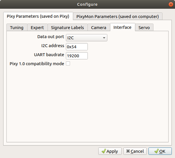 Configure dialog in PixyMon